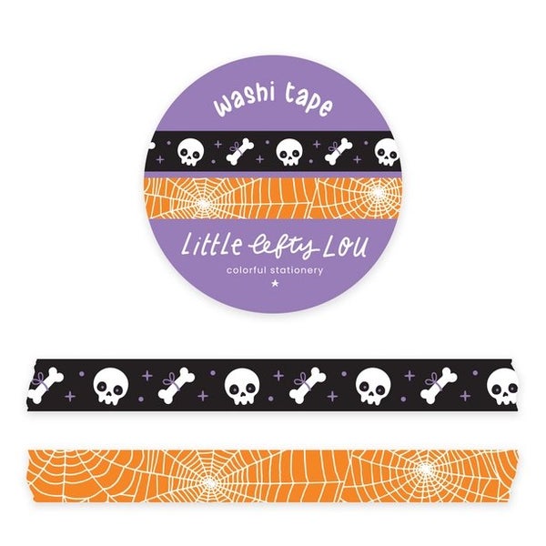 Slim Skulls and Spiderweb Washi Tapes Set (Black Orange) | Little Left Lou